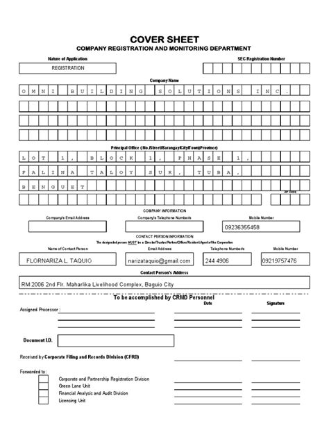 cover sheet for registration sec xls|Cover Sheet: Company Registration and Monitoring Department.